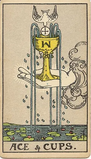 Ace of Cups tarot card from the 1909 Rider–Waite–Smith deck