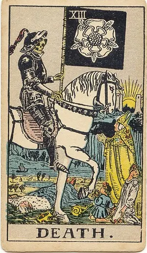 Death tarot card from the 1909 Rider–Waite–Smith deck