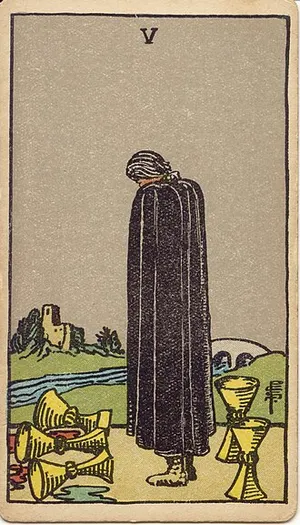 Five of Cups tarot card from the 1909 Rider–Waite–Smith deck