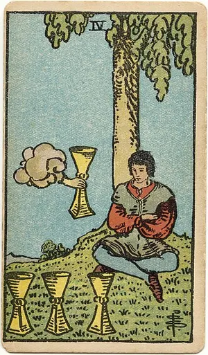Four of Cups tarot card from the 1909 Rider–Waite–Smith deck