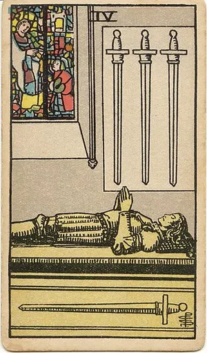 Four of Swords tarot card from the 1909 Rider–Waite–Smith deck