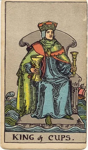 King of Cups tarot card from the 1909 Rider–Waite–Smith deck