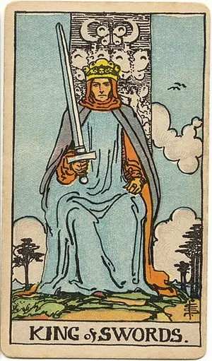 King of Swords tarot card from the 1909 Rider–Waite–Smith deck
