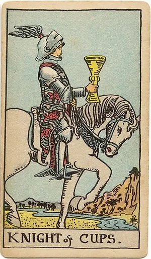 Knight of Cups tarot card from the 1909 Rider–Waite–Smith deck