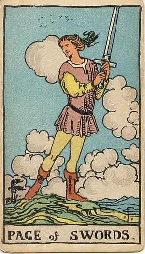 Page of Swords tarot card from the 1909 Rider–Waite–Smith deck