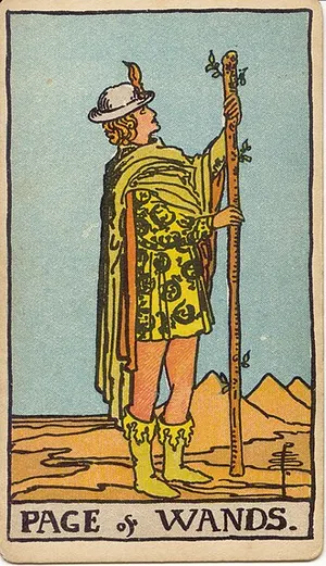 Page of Wands tarot card from the 1909 Rider–Waite–Smith deck