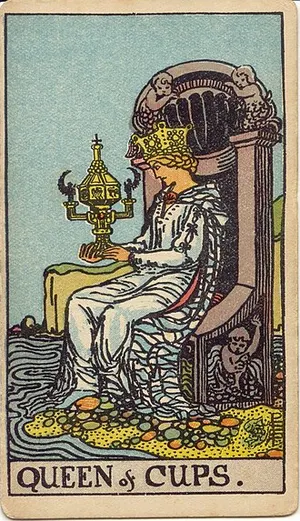 Queen of Cups tarot card from the 1909 Rider–Waite–Smith deck