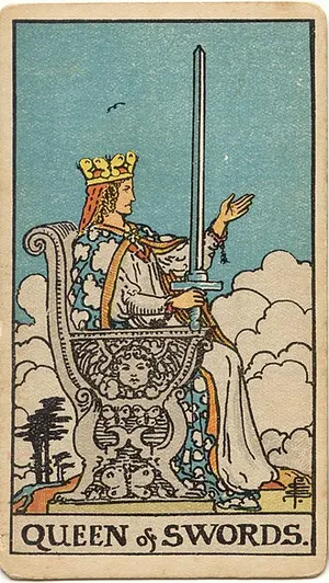 Queen of Swords tarot card from the 1909 Rider–Waite–Smith deck