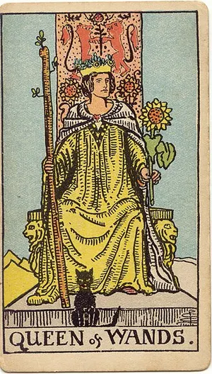Queen of Wands tarot card from the 1909 Rider–Waite–Smith deck