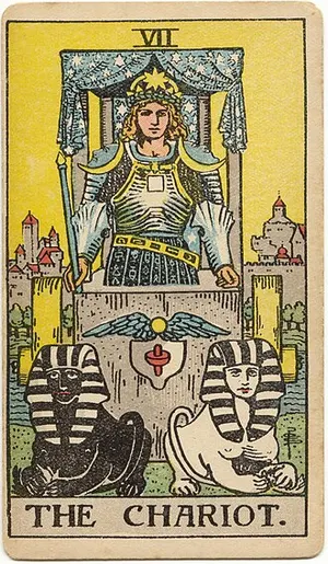 The Chariot tarot card from the 1909 Rider–Waite–Smith deck