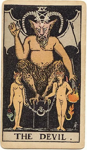 The Devil tarot card from the 1909 Rider–Waite–Smith deck