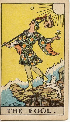 The Fool tarot card from the 1909 Rider–Waite–Smith deck