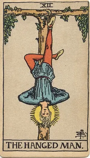 The Hanged Man tarot card from the 1909 Rider–Waite–Smith deck