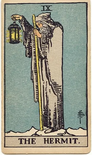 The Hermit tarot card from the 1909 Rider–Waite–Smith deck