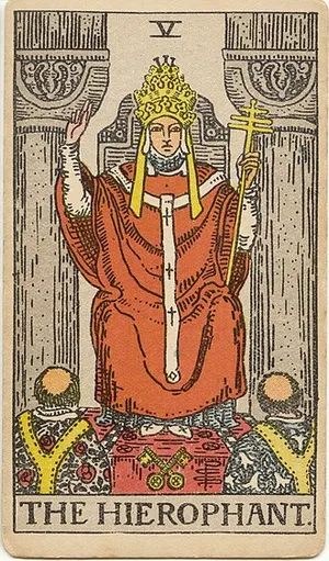 The Hierophant tarot card from the 1909 Rider–Waite–Smith deck